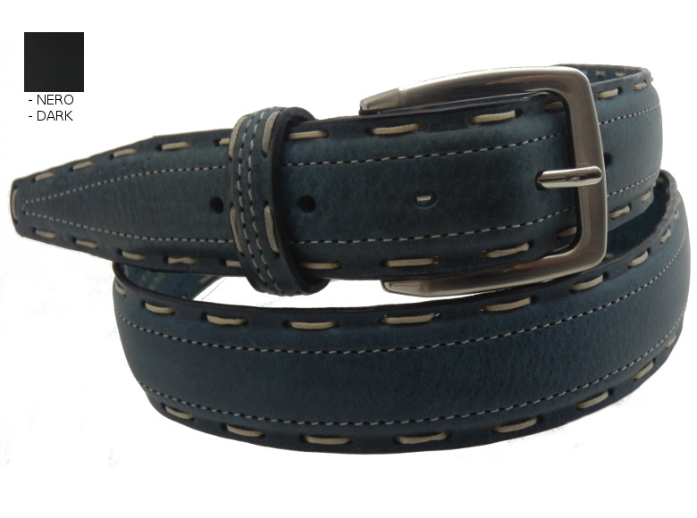 Cinturain pelle con filo grosso -nero- mm35